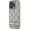 DKNY PU Leather Checkered Pattern and Stripe Zadní Kryt pro iPhone 15 Pro Beige