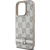 DKNY PU Leather Checkered Pattern and Stripe Zadní Kryt pro iPhone 15 Pro Beige