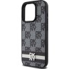 DKNY PU Leather Checkered Pattern and Stripe Zadný Kryt pre iPhone 15 Pro Black