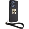 DKNY PU Leather Stack Logo Wrist Strap Zadní Kryt pro iPhone 15 Pro Black