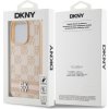 DKNY PU Leather Checkered Pattern and Stripe Zadný Kryt pre iPhone 15 Pro Pink