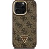 Guess PU 4G Strass Triangle Logo Stand Camera Frame MagSafe Zadný Kryt pre iPhone 15 Pro Brown
