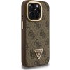 Guess PU 4G Strass Triangle Logo Stand Camera Frame MagSafe Zadní Kryt pro iPhone 15 Pro Brown