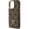 Guess PU 4G Strass Triangle Logo Stand Camera Frame MagSafe Zadní Kryt pro iPhone 15 Pro Brown