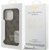 Guess PU 4G Strass Triangle Logo Stand Camera Frame MagSafe Zadní Kryt pro iPhone 15 Pro Brown