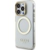 Guess IML Gold Outline Stand Camera Frame MagSafe Zadný Kryt pre iPhone 15 Pro Transparent