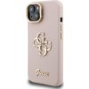 Guess PU Grained 4G Logo Stand Camera Frame Zadní Kryt pro iPhone 15 Pink