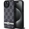 DKNY PU Leather Checkered Pattern and Stripe Zadní Kryt pro iPhone 15 Black