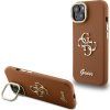 Guess PU Grained 4G Logo Stand Camera Frame Zadní Kryt pro iPhone 15 Brown