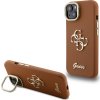 Guess PU Grained 4G Logo Stand Camera Frame Zadný Kryt pre iPhone 15 Brown