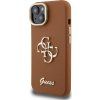 Guess PU Grained 4G Logo Stand Camera Frame Zadní Kryt pro iPhone 15 Brown
