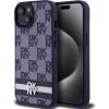 DKNY PU Leather Checkered Pattern and Stripe Zadní Kryt pro iPhone 15 Blue