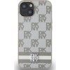 DKNY PU Leather Checkered Pattern and Stripe Zadní Kryt pro iPhone 15 Beige