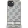DKNY PU Leather Checkered Pattern and Stripe Zadný Kryt pre iPhone 15 Beige