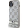 DKNY PU Leather Checkered Pattern and Stripe Zadní Kryt pro iPhone 15 Beige