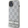 DKNY PU Leather Checkered Pattern and Stripe Zadný Kryt pre iPhone 15 Beige