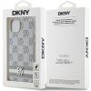 DKNY PU Leather Checkered Pattern and Stripe Zadní Kryt pro iPhone 15 Beige