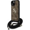 Guess PU 4G Metal Logo Crossbody Popruh Zadní Kryt pro iPhone 15 Brown