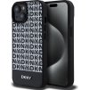 DKNY PU Leather Repeat Pattern Bottom Stripe MagSafe Zadný Kryt pre iPhone 15 Black