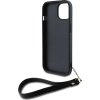 DKNY PU Leather Stack Logo Wrist Strap Zadní Kryt pro iPhone 15 Black