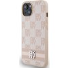 DKNY PU Leather Checkered Pattern and Stripe Zadní Kryt pro iPhone 15 Pink