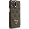 Guess PU 4G Strass Triangle Logo Stand Camera Frame MagSafe Zadný Kryt pre iPhone 15 Brown