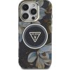 Guess IML Glitter Magnolia and Triangle Logo MagSafe Zadný Kryt pre iPhone 16 Pro Max Black