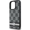 DKNY PU Leather Checkered Pattern and Stripe Zadný Kryt pre iPhone 16 Pro Max Black