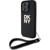 DKNY PU Leather Stack Logo Wrist Strap Zadní Kryt pro iPhone 16 Pro Max Black