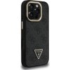 Guess PU 4G Strass Triangle Logo Stand Camera Frame MagSafe Zadný Kryt pre iPhone 16 Pro Max Black