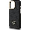 Guess PU 4G Strass Triangle Logo Stand Camera Frame MagSafe Zadný Kryt pre iPhone 16 Pro Max Black