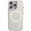 Guess IML Gold Outline Stand Camera Frame MagSafe Zadný Kryt pre iPhone 16 Pro Max Transparent