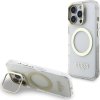 Guess IML Gold Outline Stand Camera Frame MagSafe Zadný Kryt pre iPhone 16 Pro Max Transparent