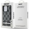 DKNY PU Leather Checkered Pattern and Stripe Zadný Kryt pre iPhone 16 Pro Black