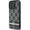 DKNY PU Leather Checkered Pattern and Stripe Zadný Kryt pre iPhone 16 Pro Black