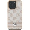 DKNY PU Leather Checkered Pattern and Stripe Zadný Kryt pre iPhone 16 Pro Pink
