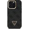 Guess PU 4G Strass Triangle Logo Stand Camera Frame MagSafe Zadní Kryt pro iPhone 16 Pro Black