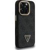 Guess PU 4G Strass Triangle Logo Stand Camera Frame MagSafe Zadní Kryt pro iPhone 16 Pro Black