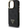 Guess PU 4G Strass Triangle Logo Stand Camera Frame MagSafe Zadní Kryt pro iPhone 16 Pro Black
