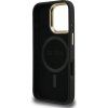Guess PU 4G Strass Triangle Logo Stand Camera Frame MagSafe Zadní Kryt pro iPhone 16 Pro Black