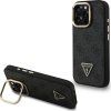 Guess PU 4G Strass Triangle Logo Stand Camera Frame MagSafe Zadní Kryt pro iPhone 16 Pro Black