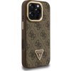 Guess PU 4G Strass Triangle Logo Stand Camera Frame MagSafe Zadní Kryt pro iPhone 16 Pro Brown
