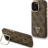 Guess PU 4G Strass Triangle Logo Stand Camera Frame MagSafe Zadný Kryt pre iPhone 16 Pro Brown