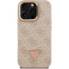 Guess PU 4G Strass Triangle Logo Stand Camera Frame MagSafe Zadní Kryt pro iPhone 16 Pro Pink