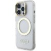 Guess IML Gold Outline Stand Camera Frame MagSafe Zadný Kryt pre iPhone 16 Pro Transparent