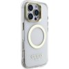 Guess IML Gold Outline Stand Camera Frame MagSafe Zadný Kryt pre iPhone 16 Pro Transparent