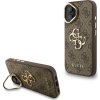 Guess PU 4G Metal Logo Stand Camera Frame Zadní Kryt pro iPhone 16 Brown