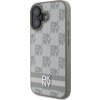 DKNY PU Leather Checkered Pattern and Stripe Zadní Kryt pro iPhone 16 Beige