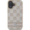 DKNY PU Leather Checkered Pattern and Stripe Zadní Kryt pro iPhone 16 Pink