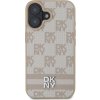 DKNY PU Leather Checkered Pattern and Stripe Zadný Kryt pre iPhone 16 Pink